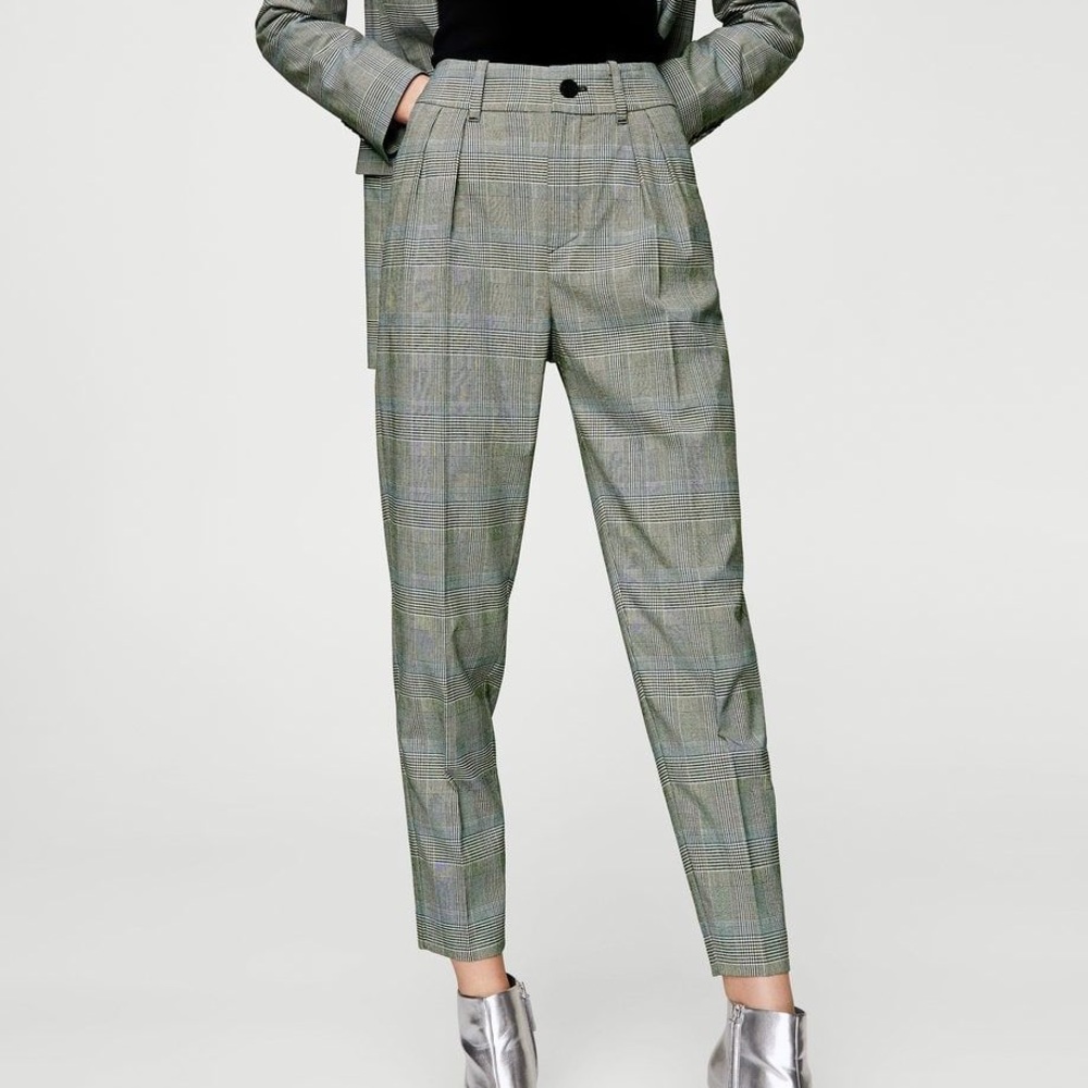 Mango Gray Plaid Trousers